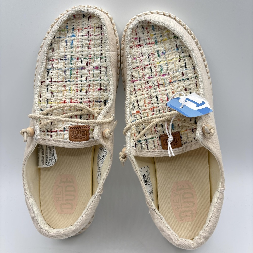 Hey Dude Shoes Womens Size 10 Beige Slip-On Wendy Funk Tweed Canvas Comfort NEW - Picture 8 of 10